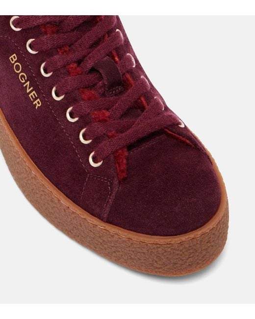 Bogner Red Lucerne Shearling-Lined Suede Sneakers