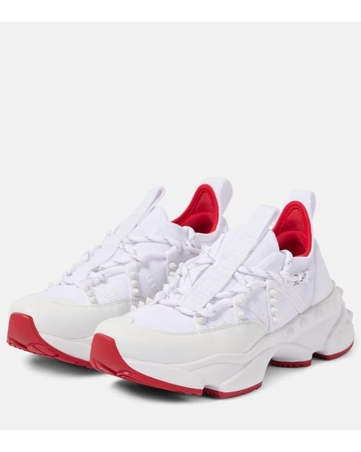 Christian Louboutin White Trailrun Sneakers Aus Mesh, Leder Und Neopren Mit Nieten