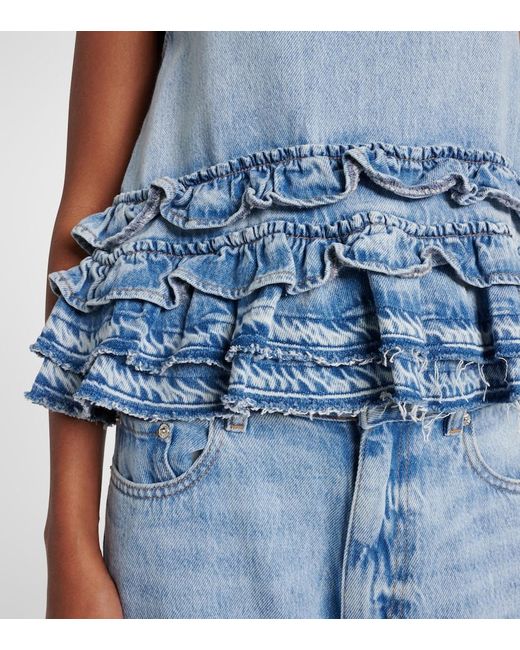 Ganni Blue Ruffled Denim Top