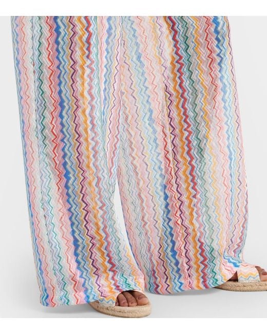 Missoni White Zigzag Sheer Wide-Leg Pants