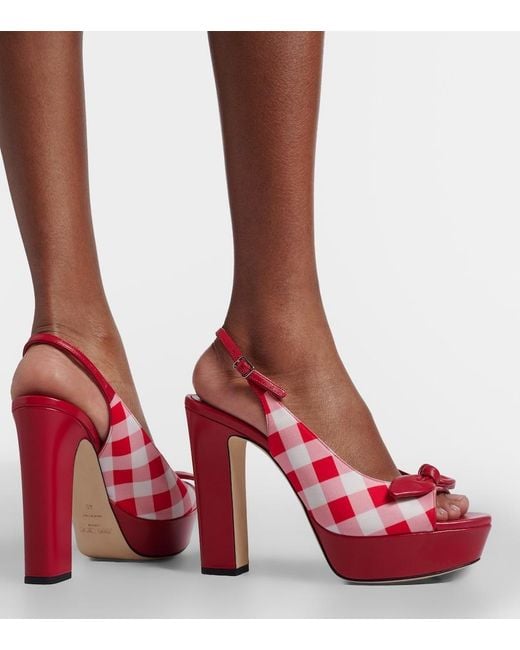 Jimmy Choo Red Ziva Checked Peep-Toe Pumps