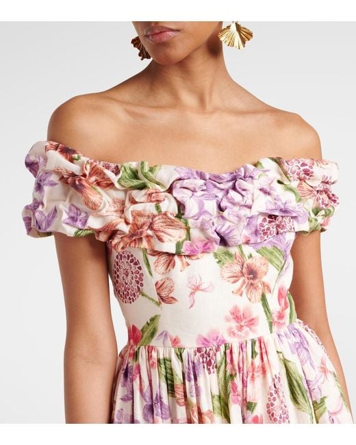 Agua Bendita Red Espliego Floral Linen Maxi Dress