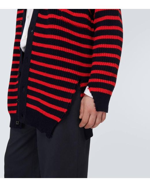Cardigan in lana vergine a righe di Marni in Red da Uomo