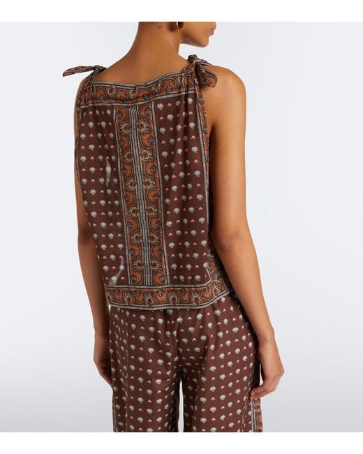 Doen Brown Amalia Printed Cotton Voile Top