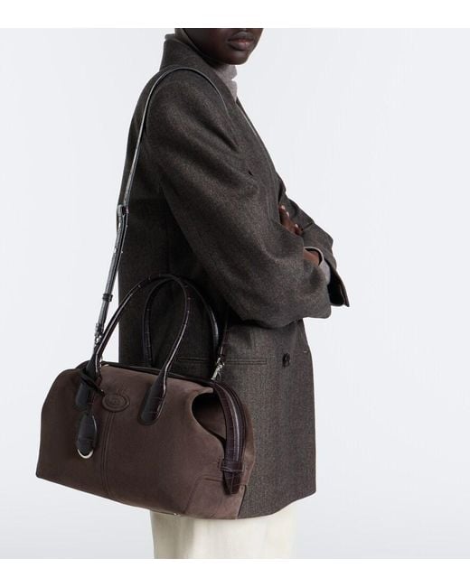 Tod's Brown Bauletto Small Suede Tote Bag