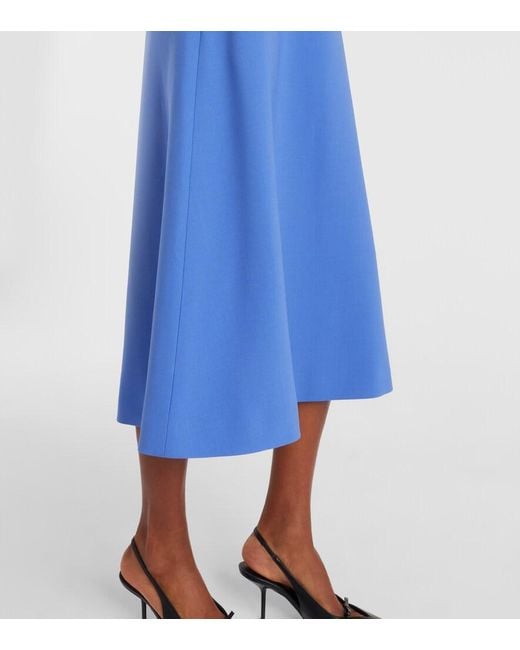Carolina Herrera Blue Belted Wool-Blend Midi Dress