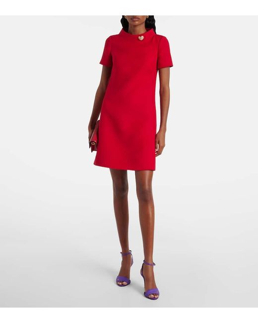 Valentino Red Embellished Wool And Silk Minidress