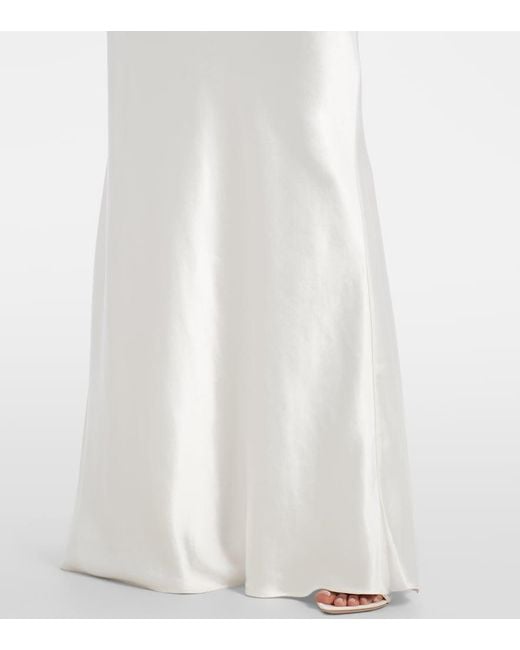 Self-Portrait White Bridal Peplum Satin And Boucle Maxi Dress