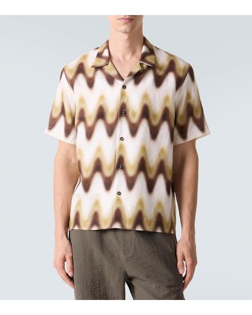 Commas Metallic Printed Linen Bowling Shirt for men