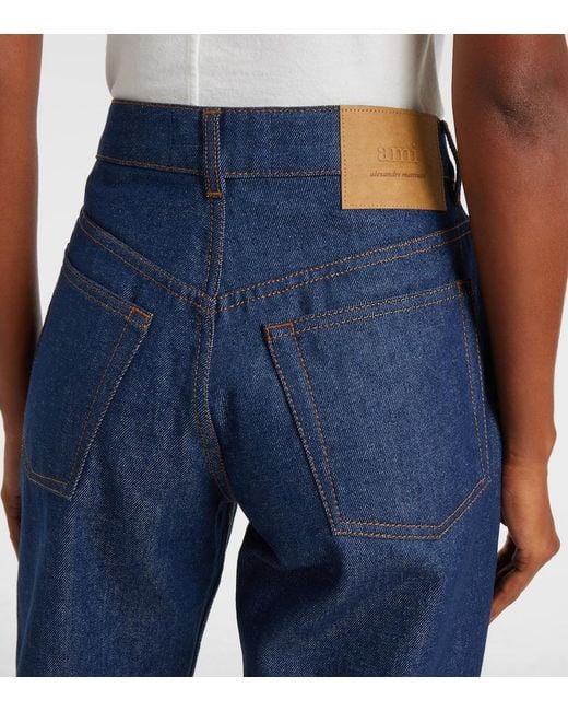 AMI Blue Mid-Rise Straight Jeans