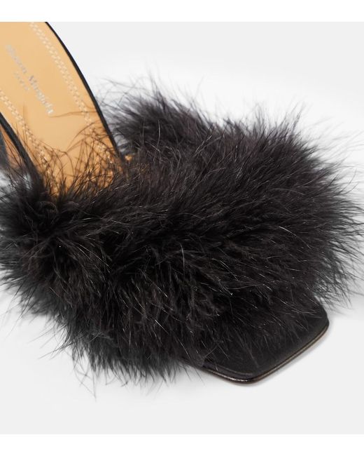 Maison Margiela Black Feather-Embellished Mules