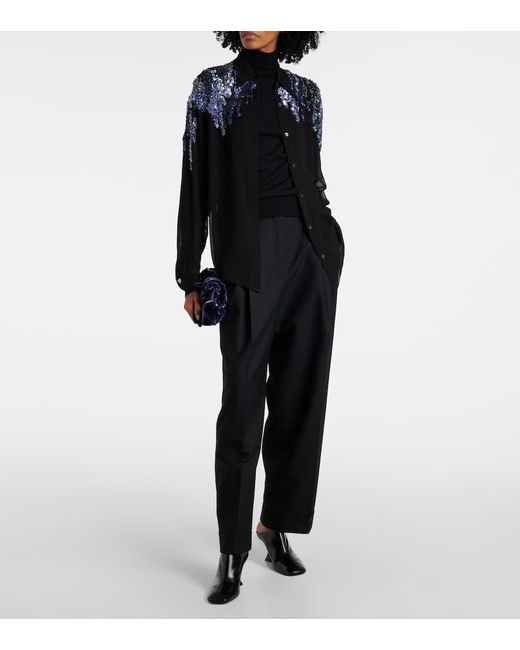 Dries Van Noten Black Sequined Chiffon Blouse