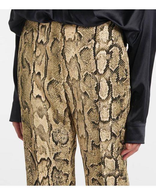 Dries Van Noten Natural Snake-Print Mid-Rise Flared Jacquard Pants