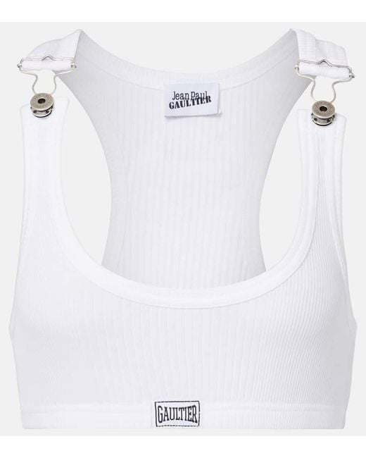 Jean Paul Gaultier White Ribbed-Knit Cotton Jersey Bra Top