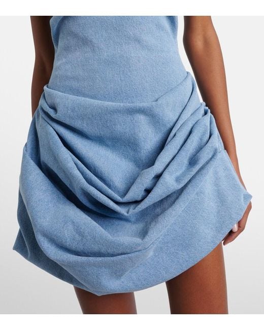 Magda Butrym Blue Gathered Off-Shoulder Denim Minidress