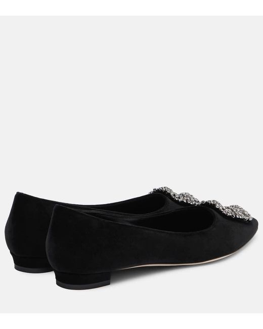 Manolo Blahnik Black Hangisi Embellished Velvet Ballet Flats