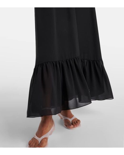 Chloé Black Lace-Trimmed Silk Chiffon Midi Dress