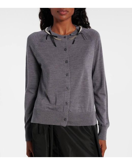 Simone Rocha Gray Embellished Wool And Silk Cardigan