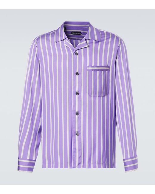 Tom Ford Purple Striped Silk Jacquard Shirt for men