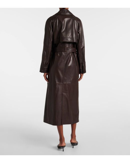 Nour Hammour Brown Valetta Belted Leather Trench Coat