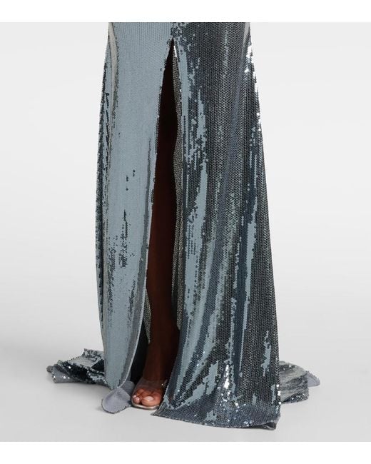 Alex Perry Gray Sequined Gathered Gown