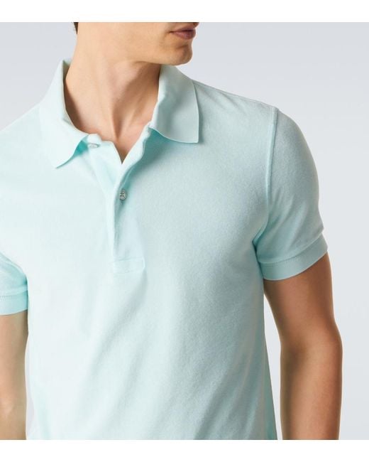 Tom Ford Blue Cotton-Blend Terry Polo Shirt for men