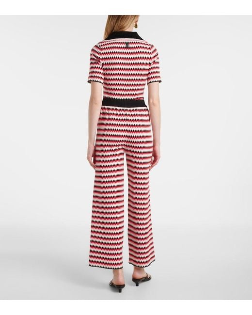 LaDoubleJ Red Checkers Knitted Wide-Leg Pants