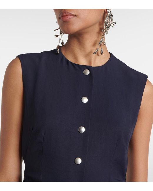 Dries Van Noten Blue Midikleid Aus Gabardine