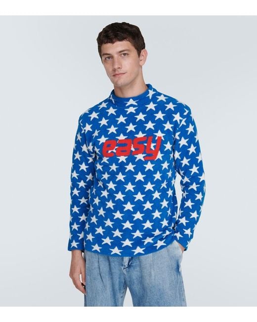 ERL Blue Printed Cotton-Blend Sweater for men