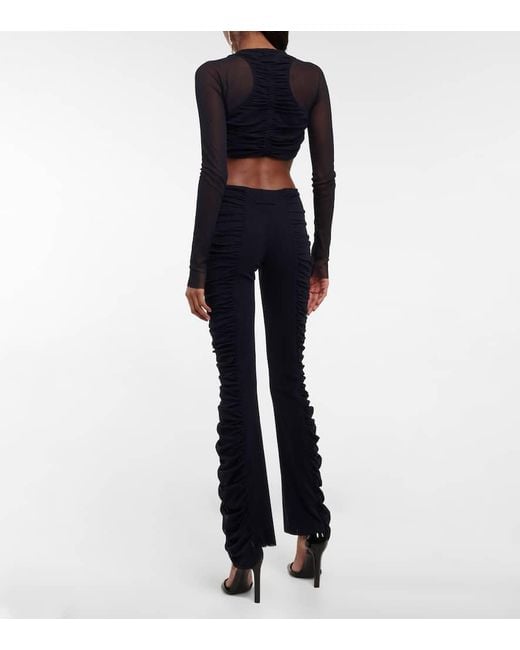 Jean Paul Gaultier Blue Ruched Mesh Crop Top