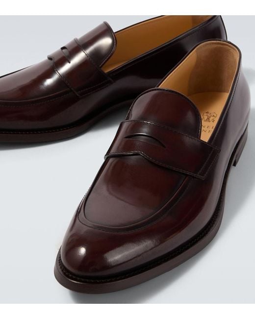 Brunello Cucinelli Brown Leather Penny Loafers for men