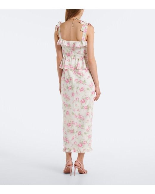 Alessandra Rich White Bow-Detail Floral Ruffled Silk Midi Dress