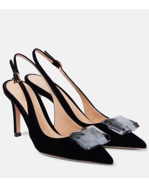 Gianvito Rossi Black Jaipur 85 Velvet Slingback Pumps