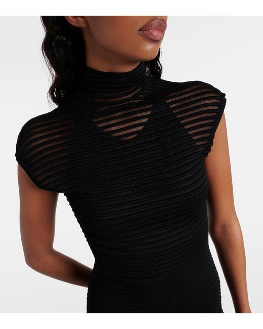 Alaïa Black Striped Crepe-Paneled Gown