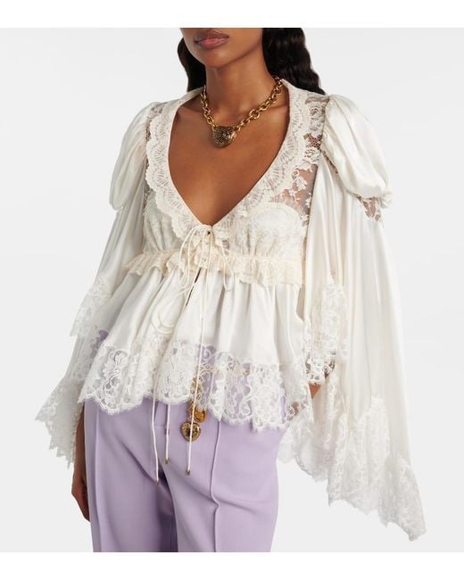 Top De Saten De Seda Con Encaje Chloé de color White