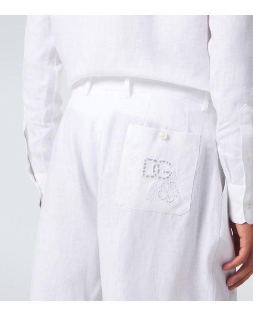 Dolce & Gabbana White Linen Tapered Pants for men