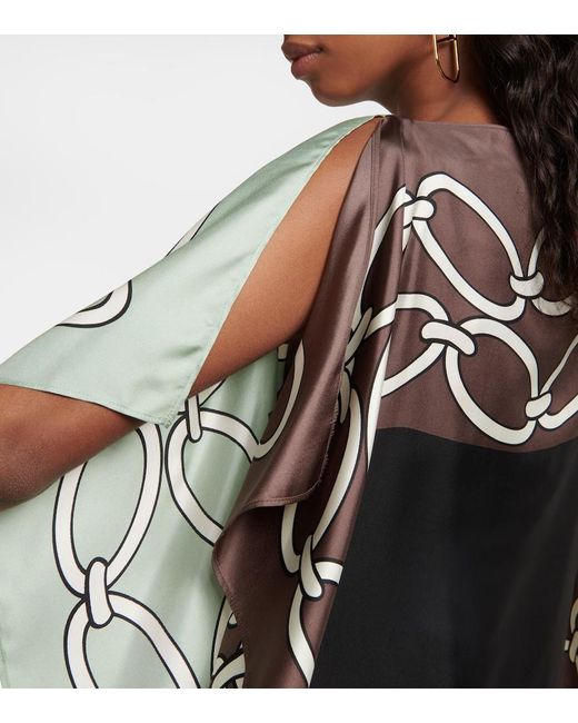 Valentino Green Chain-Print Silk Kaftan Dress