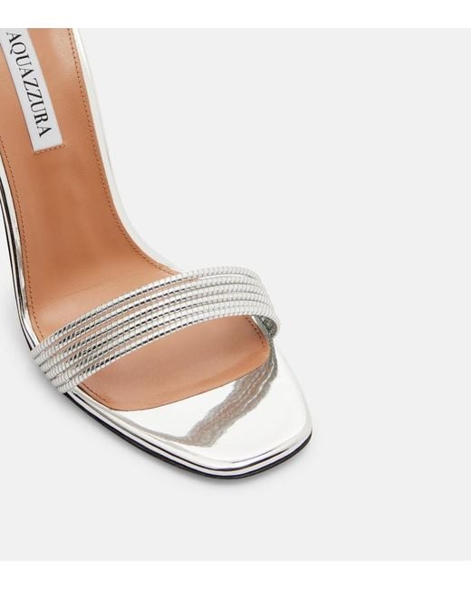 Aquazzura White Sway Metallic Leather Sandals