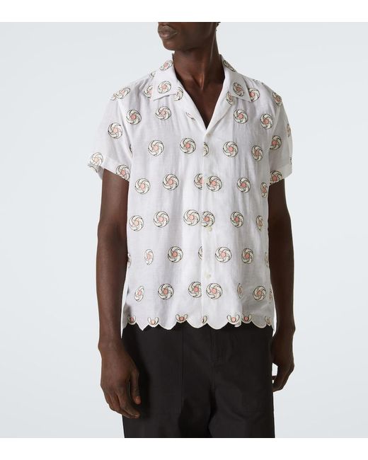 Bode White Floral Aperture Scalloped Cotton Shirt for men