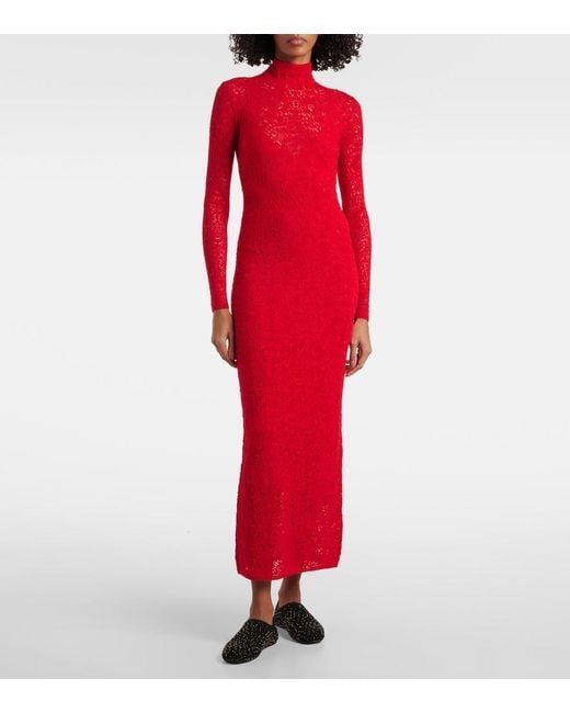Gabriela Hearst Red Lethe Pointelle Wool And Silk Maxi Dress