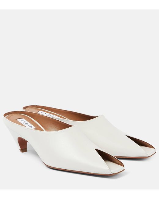 Alaïa Natural Spike 55 Leather Peep-Toe Mules