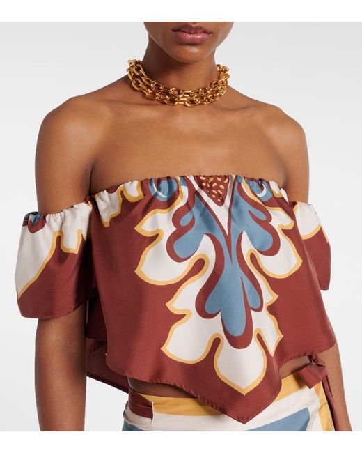 LaDoubleJ White Sand Dollar Off-Shoulder Silk Top