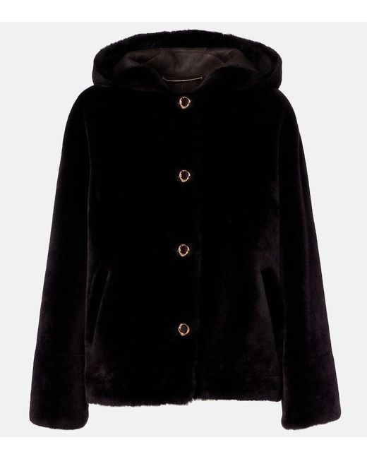 Agnona Black Hooded Shearling Jacket