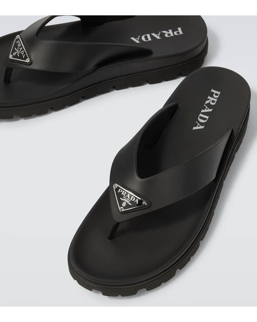 Tongs A Logo Prada pour homme en coloris Brown