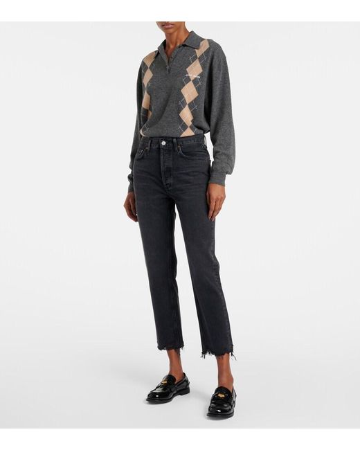 Agolde Blue Riley High-Rise Cropped Straight Jeans