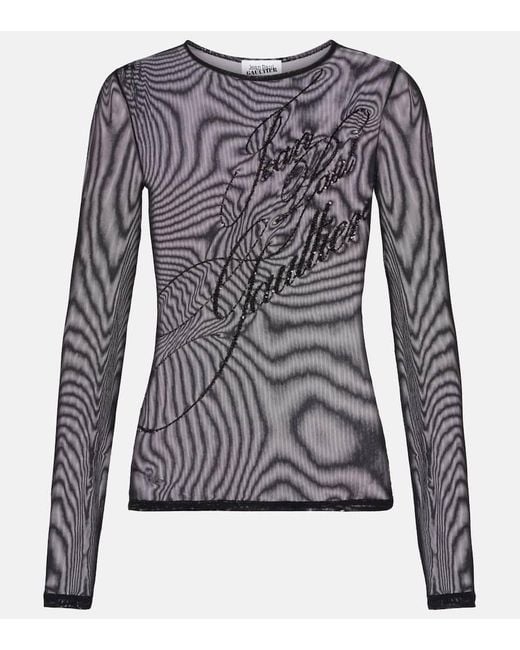 Top En Tulle A Sequins Et Logo Jean Paul Gaultier en coloris Gray