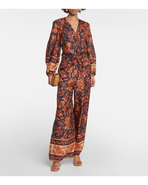 Zimmermann Red Junie Floral Silk Blouse
