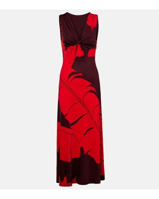 Johanna Ortiz Red Printed Jersey Maxi Dress