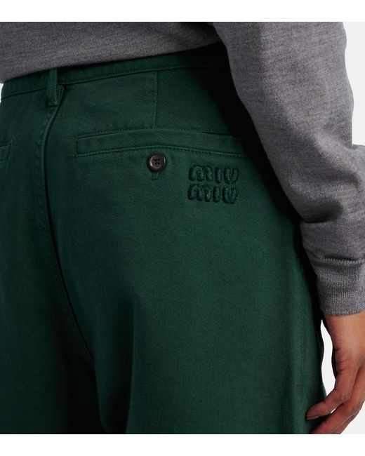 Miu Miu Green Cotton Gabardine Straight Pants