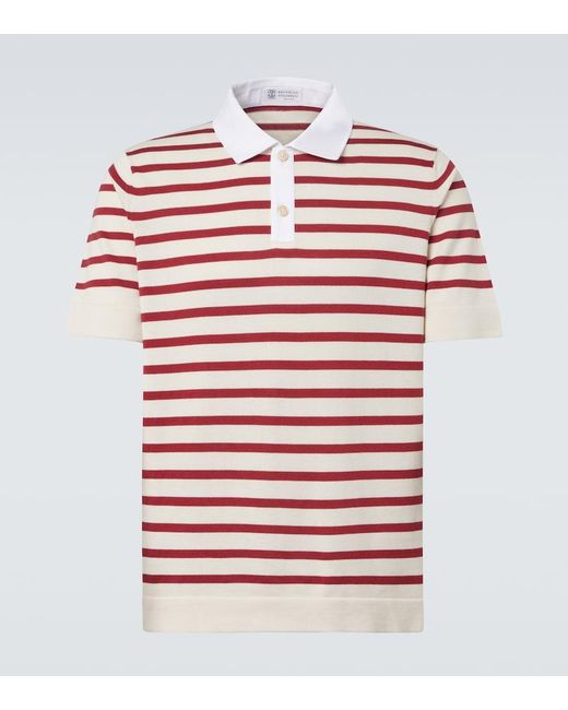 Brunello Cucinelli Red Striped Cotton Polo Shirt for men